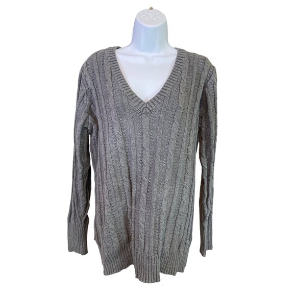 Old Navy  V-Neck Sweater Gray XL Cable Knit Classic Cozy Fall Preppy Minimalist - Picture 1 of 9